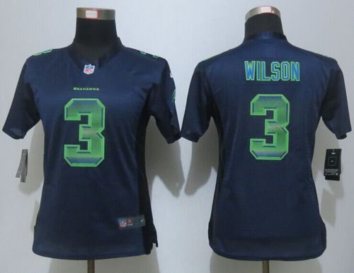 Nike Seahawks #3 Russell Wilson Steel Blue Team Color Women's Stitched NFL Elite Strobe Jersey